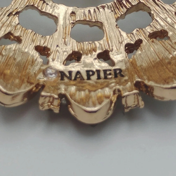 Napier Brooch Mermaid Spiral Goldtone Aqua Crystal Abalone Tone Nautilus - Picture 8 of 11